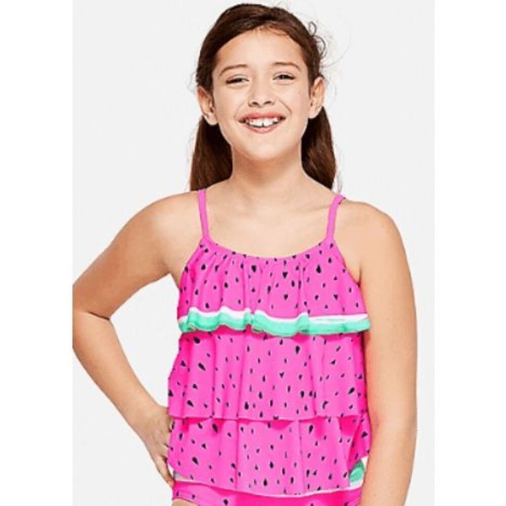 Justice little girls size 12 pink tankini swim top watermelon